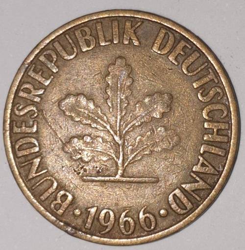 1966 G - 10 PFENNIG - TEN PFENNIG - GERMANY - FEDERAL REPUBLIC - (Brass Clad Steel) KM# 108